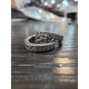 Sterling Silver Diamond Hoop Earrings 925 Pavé Huggie Style Hinged Hoops